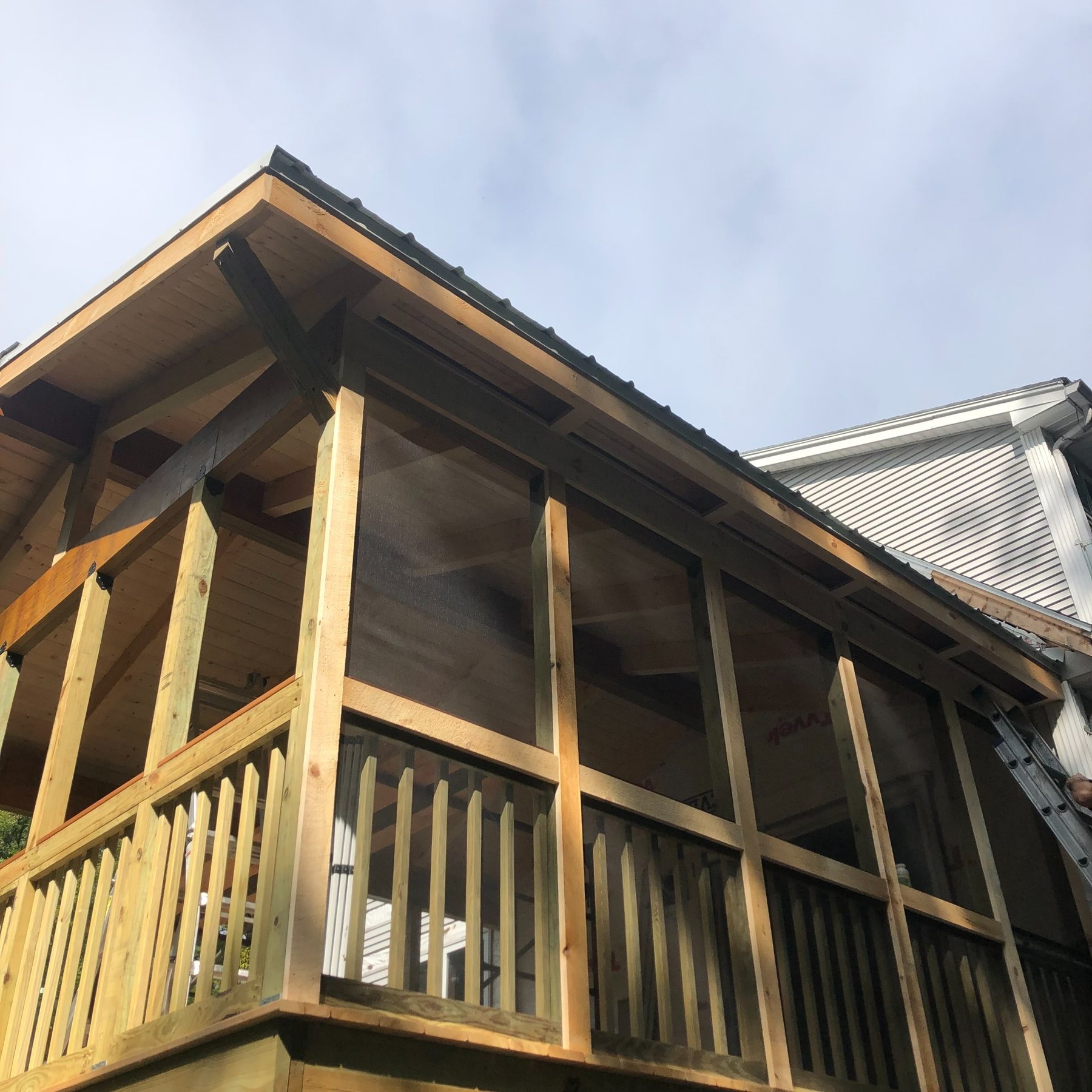 Screened porch framing and roof