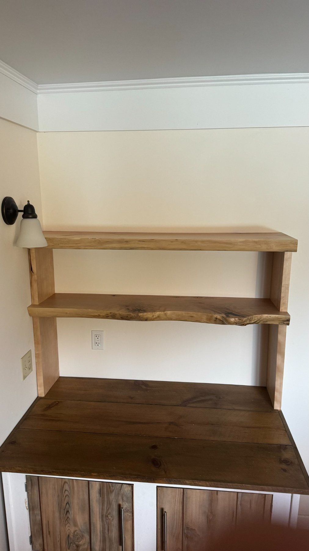 Live-edge built-in shelving